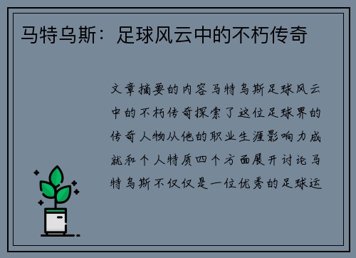 马特乌斯：足球风云中的不朽传奇